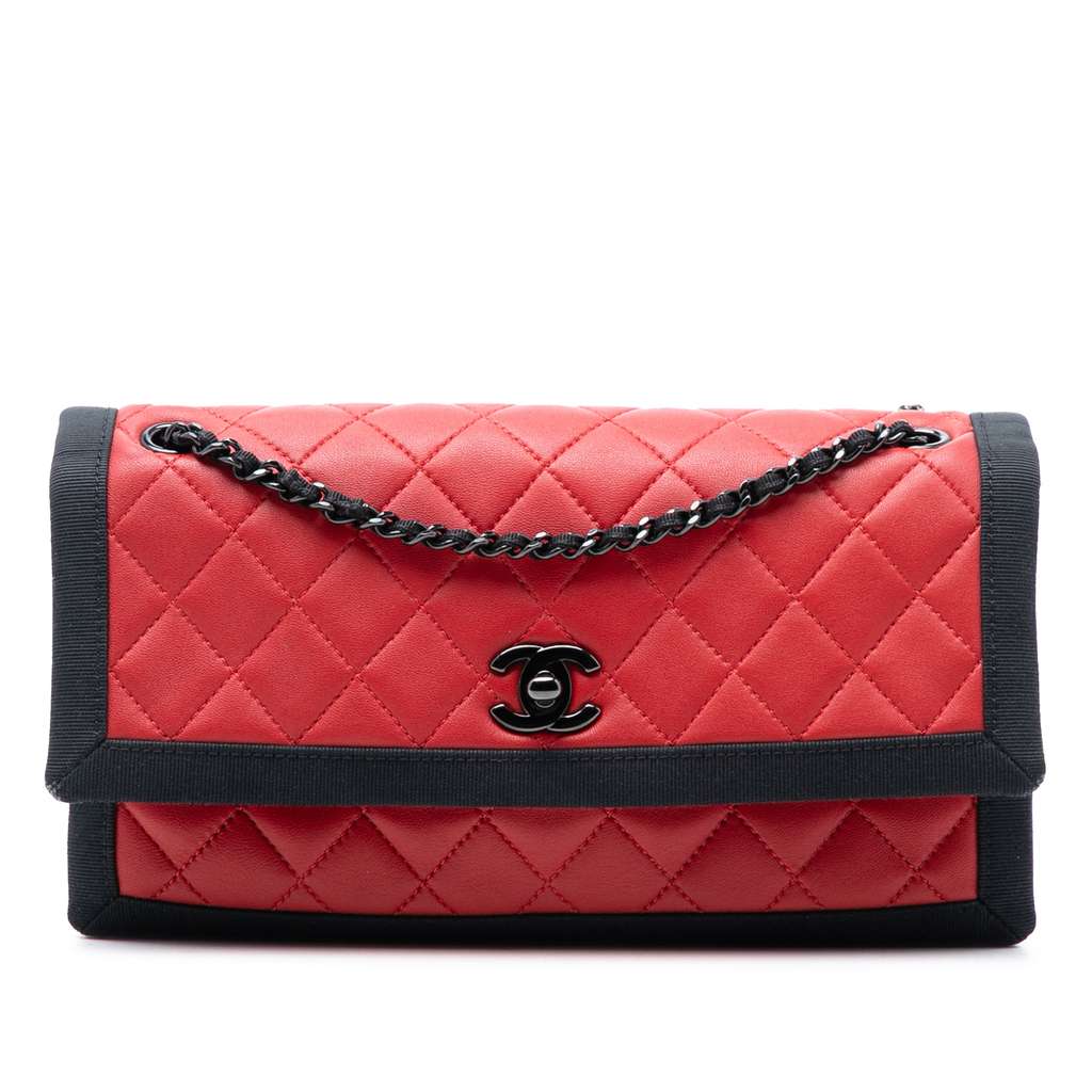 Chanel Medium CC Bicolor Quilted Lambskin Grosgrain Single Flap