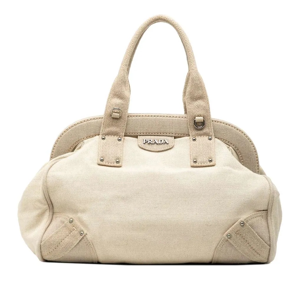 Prada Canvas Canapa Mistolino Frame Satchel White Canvas Very good - Front View