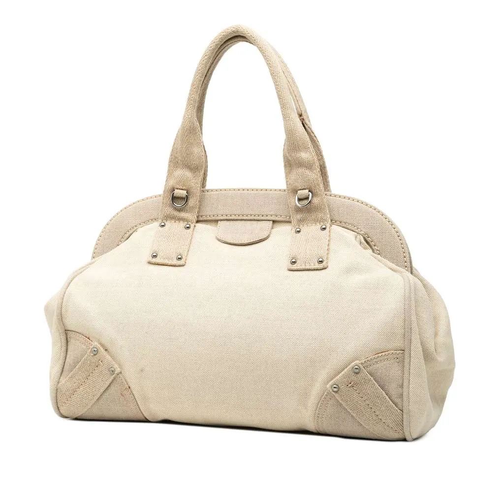 Prada Canvas Canapa Mistolino Frame Satchel White Canvas Very good - Back View