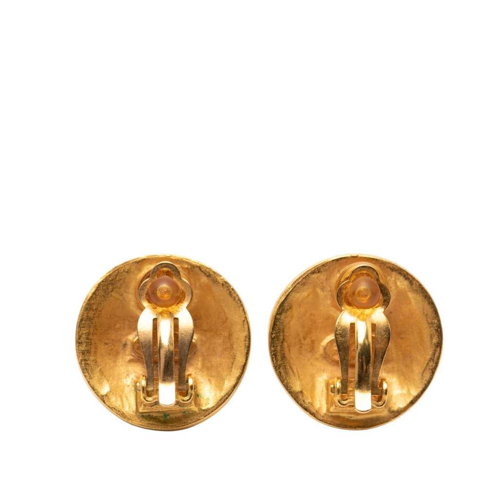 Chanel Gold Plated CC Grapevine Round Clip on Earrings - 2