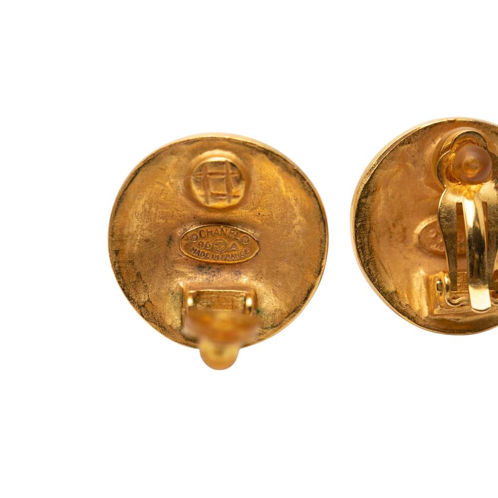 Chanel Gold Plated CC Grapevine Round Clip on Earrings - 3