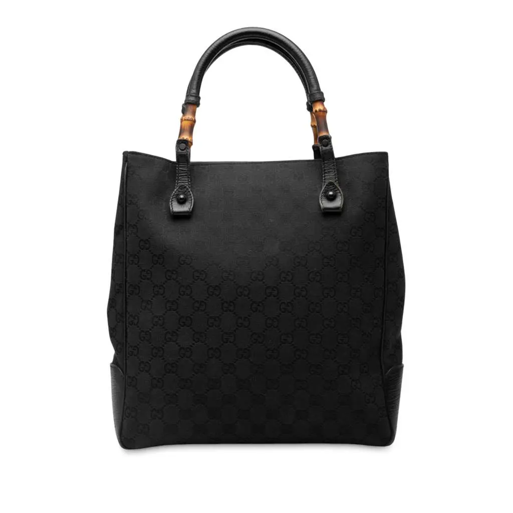 Gucci GG Canvas Bamboo Tote Black Canvas Very good - Front View