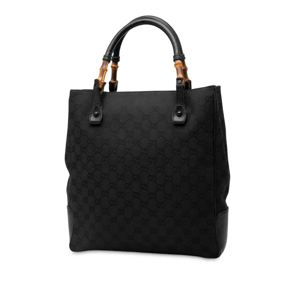 Gucci GG Canvas Bamboo Tote Black Canvas Very good - Back View