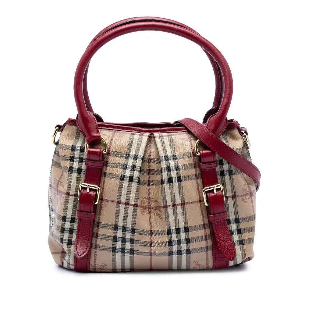 Burberry Small Haymarket Check Coated Canvas Northfield Satchel Brown Canvas Good - Front View