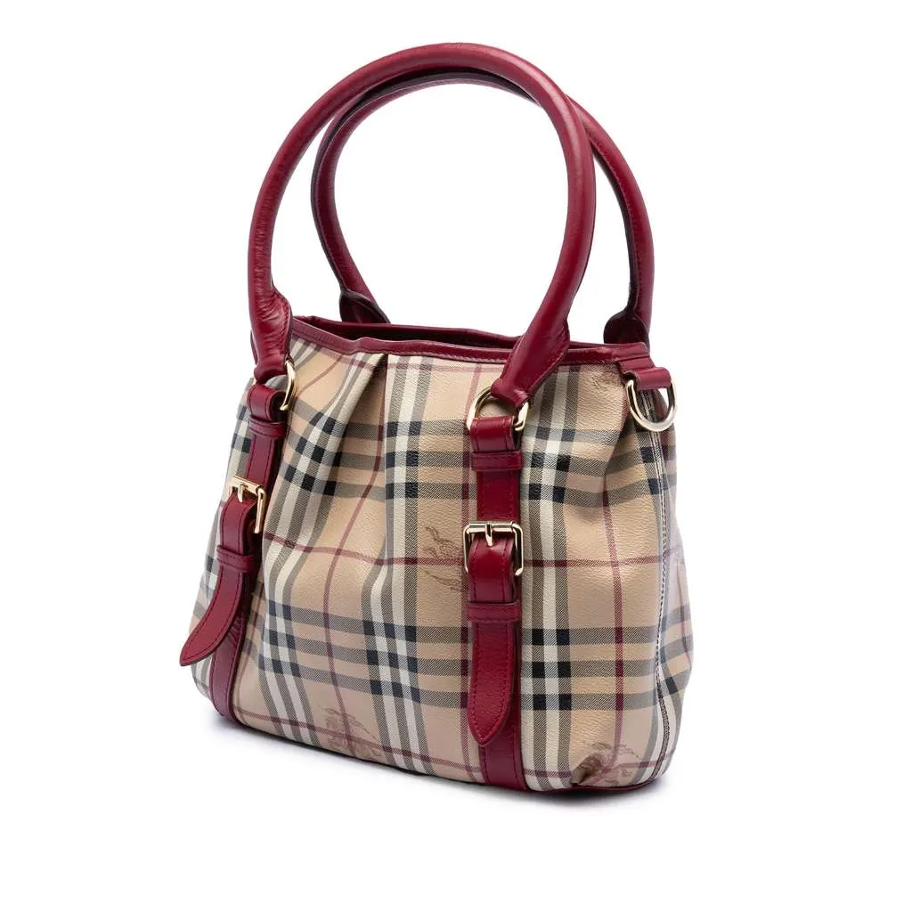 Burberry Small Haymarket Check Coated Canvas Northfield Satchel Brown Canvas Good - Back View
