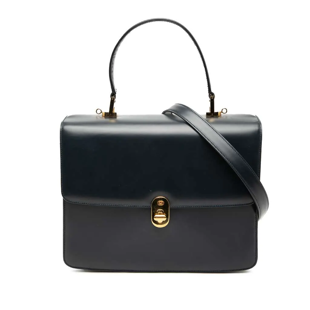 Gucci Calfskin Turnlock Sideline Handbag Blue Leather Very good - Front View