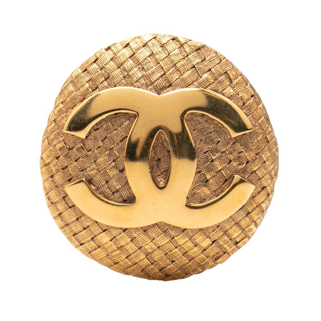 Chanel CC Gold Plated Woven Round Brooch