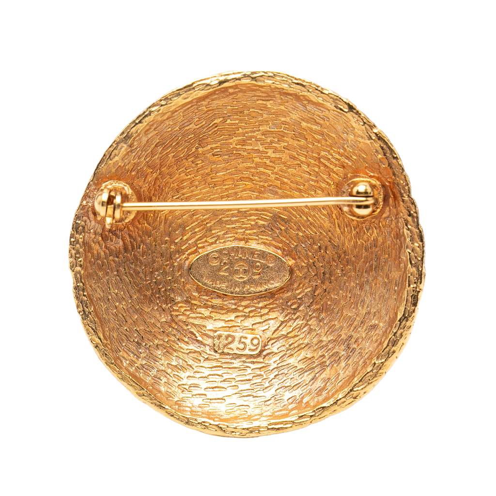 Chanel CC Gold Plated Woven Round Brooch - 2