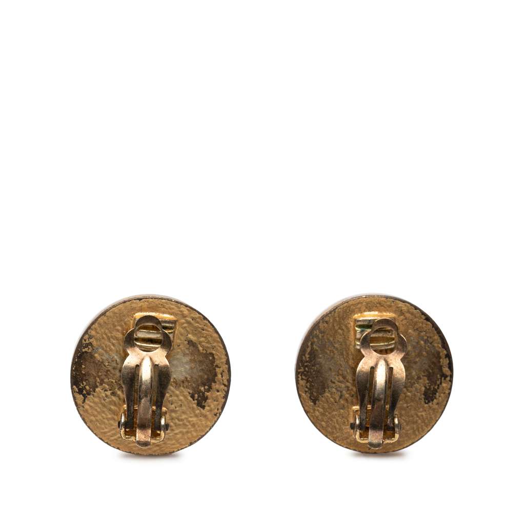 Chanel CC Gold Plated and Enamel Round Button Clip On Earrings - 2