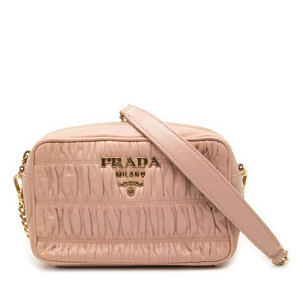 Prada Nappa Gaufre Camera Bag Brown Leather Very good - Front View
