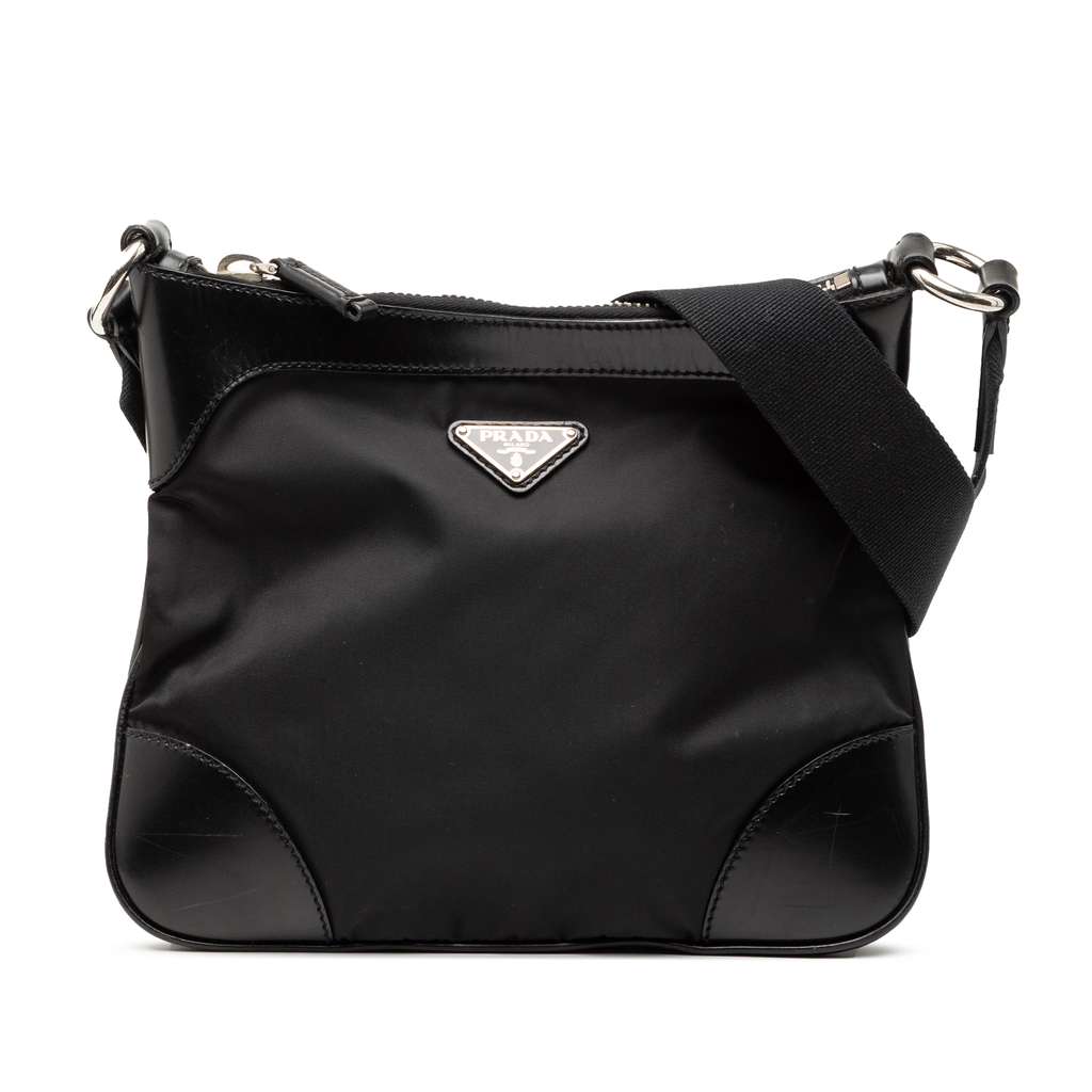 Prada Leather Trimmed Tessuto Zip Top Crossbody