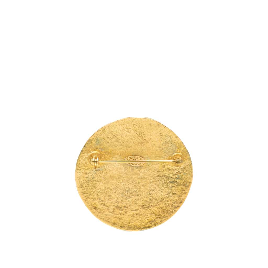 Chanel CC Gold Plated Round Brooch - 2