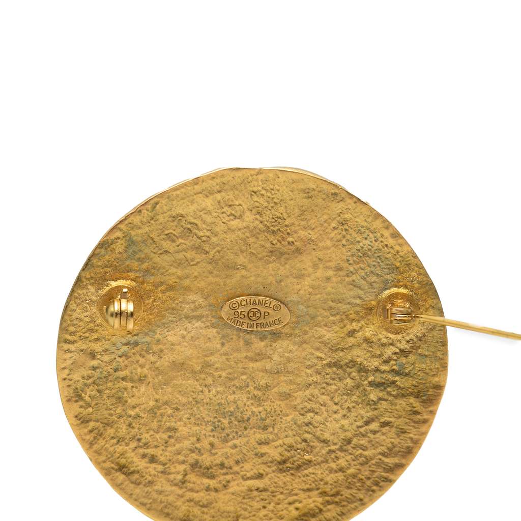 Chanel CC Gold Plated Round Brooch - 3