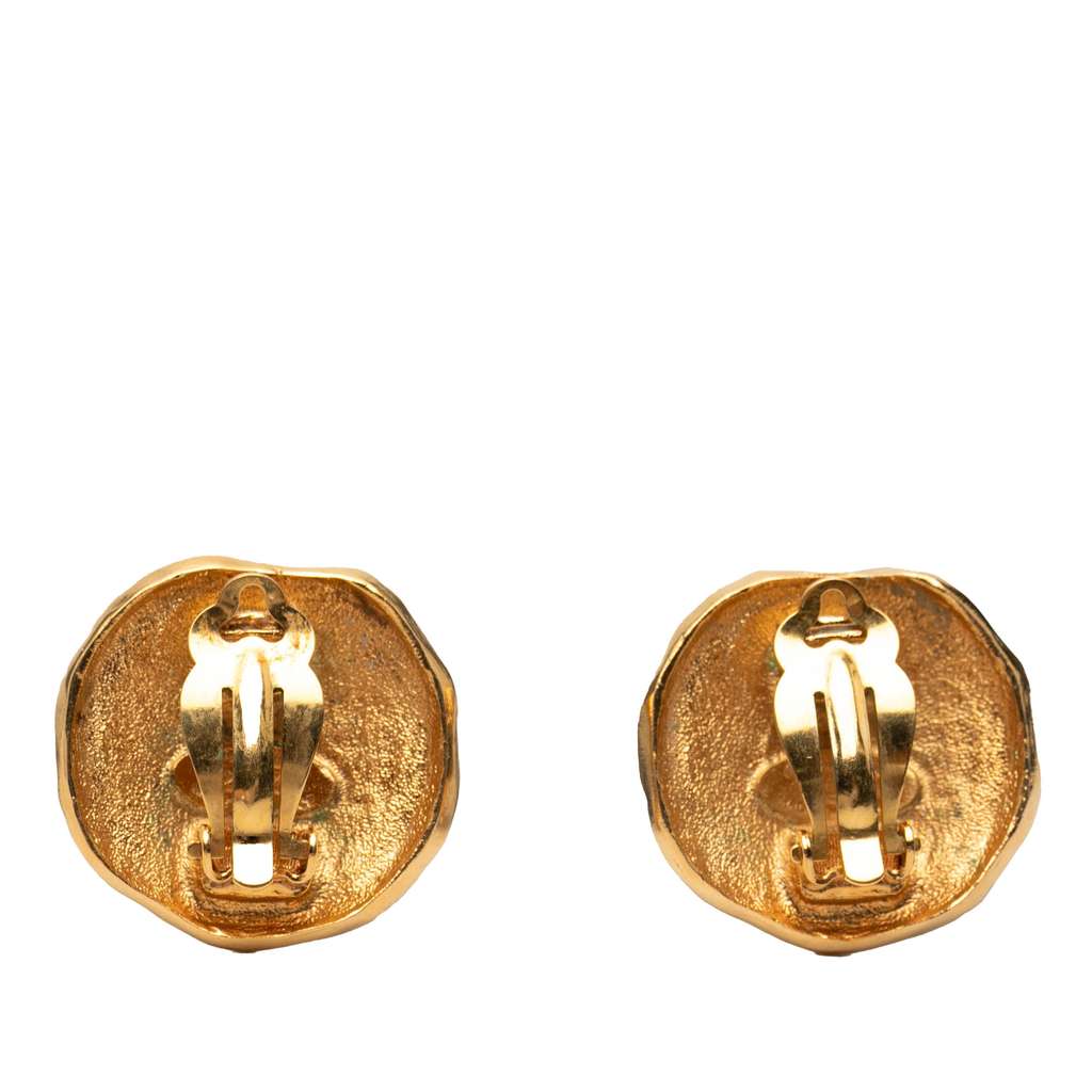Chanel Gold Plated Logo and Lion Clip On Earrings - 2