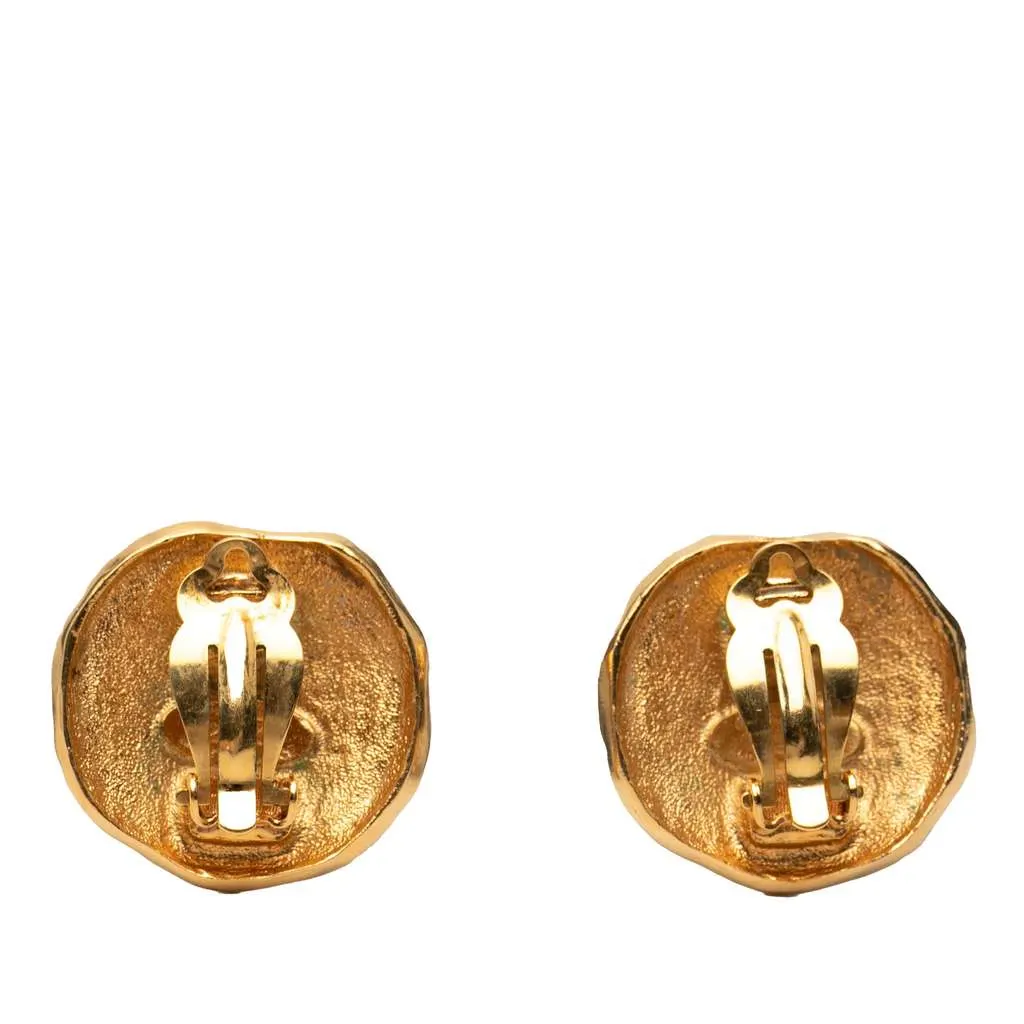 Chanel Gold Plated Logo and Lion Clip On Earrings Gold Metal Very good - Back View