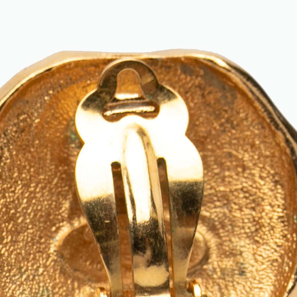 Chanel Gold Plated Logo and Lion Clip On Earrings - 5
