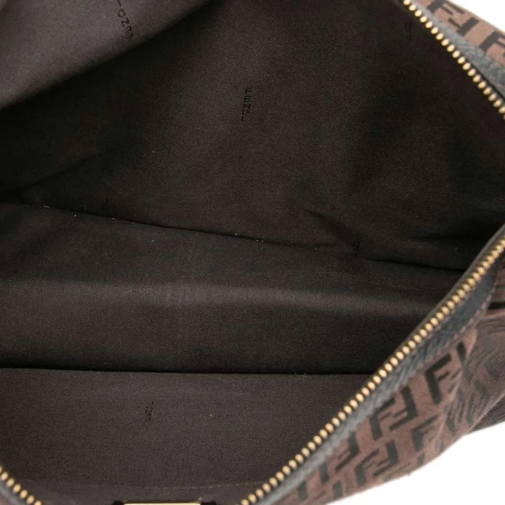 Fendi Zucchino Canvas F Charm Crossbody Brown Canvas Very good - Model View