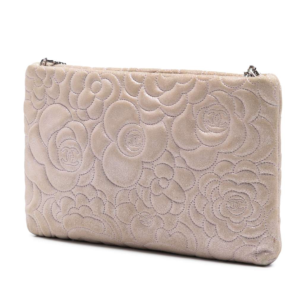 Chanel Embossed Metallic Lambskin Camellia Chain Pochette - 2