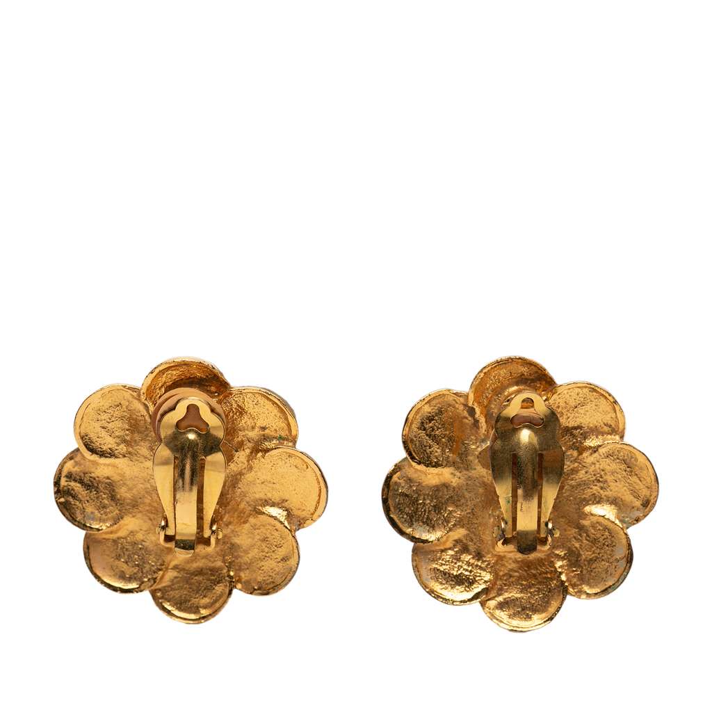 Chanel Gold Plated CC Faux Pearl Flower Clip On Earrings - 2