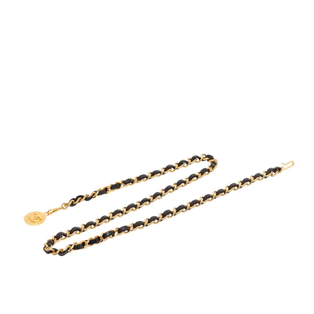 Chanel Gold Plated Leather Woven Medallion Chain Belt