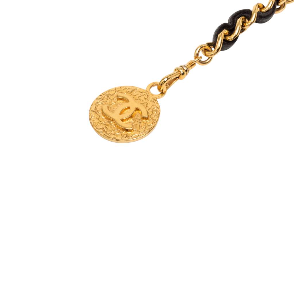 Chanel Gold Plated Leather Woven Medallion Chain Belt - 2