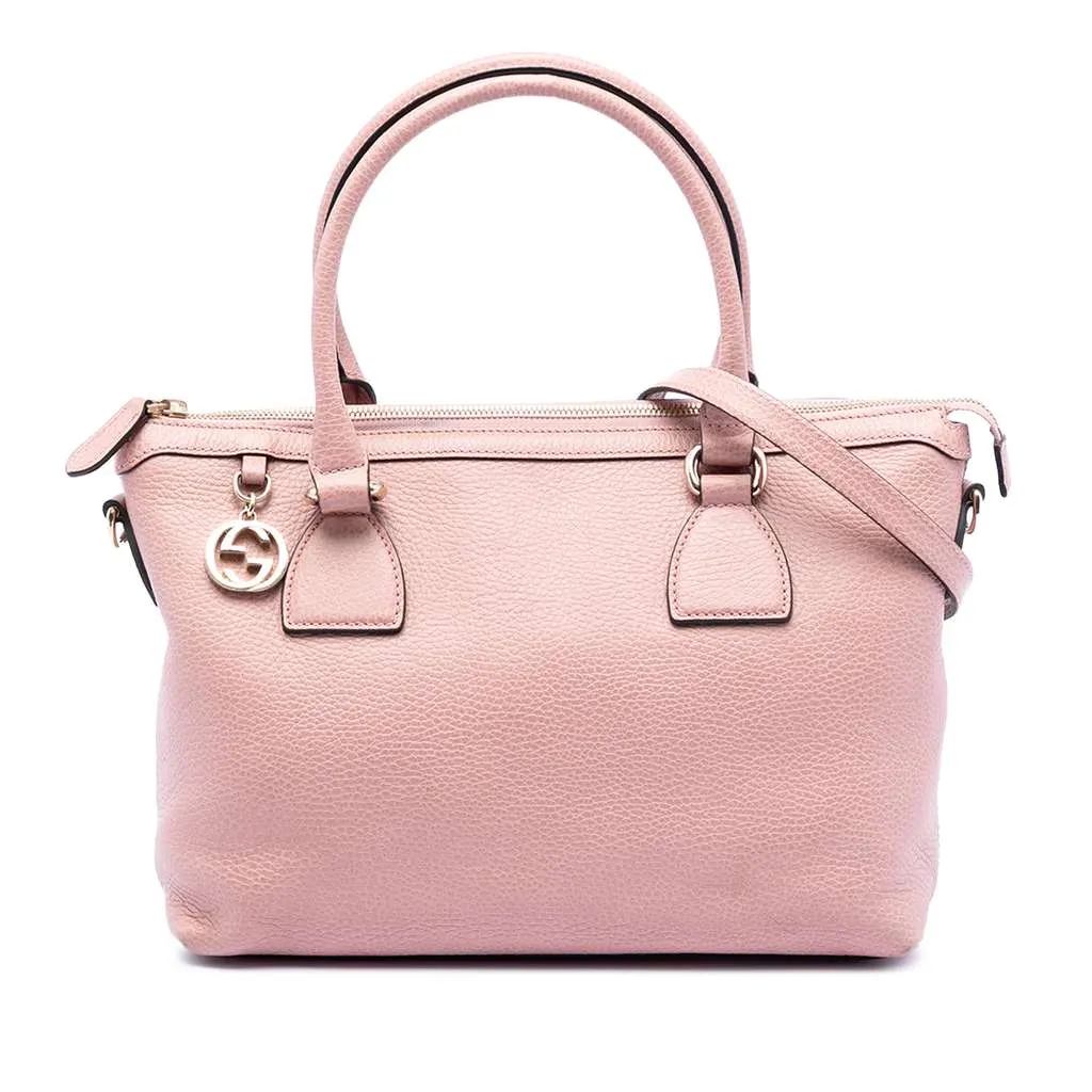 Gucci Dollar Calfskin GG Charm Satchel Pink Leather Good - Front View