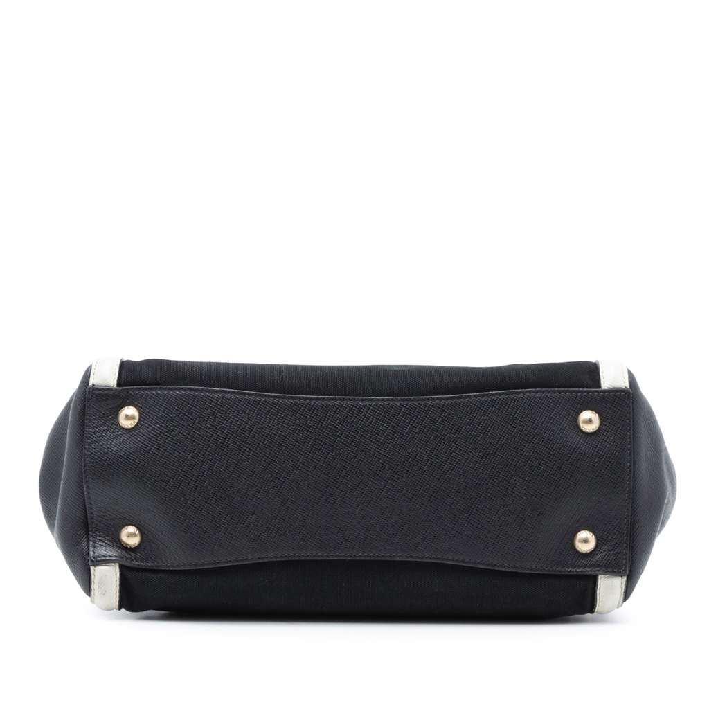 Prada Bicolor Saffiano Cuir Trimmed Canvas Satchel - 3