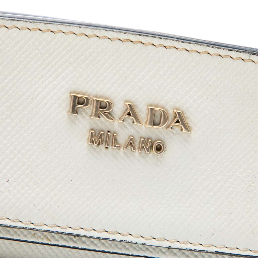Prada Bicolor Saffiano Cuir Trimmed Canvas Satchel - 5
