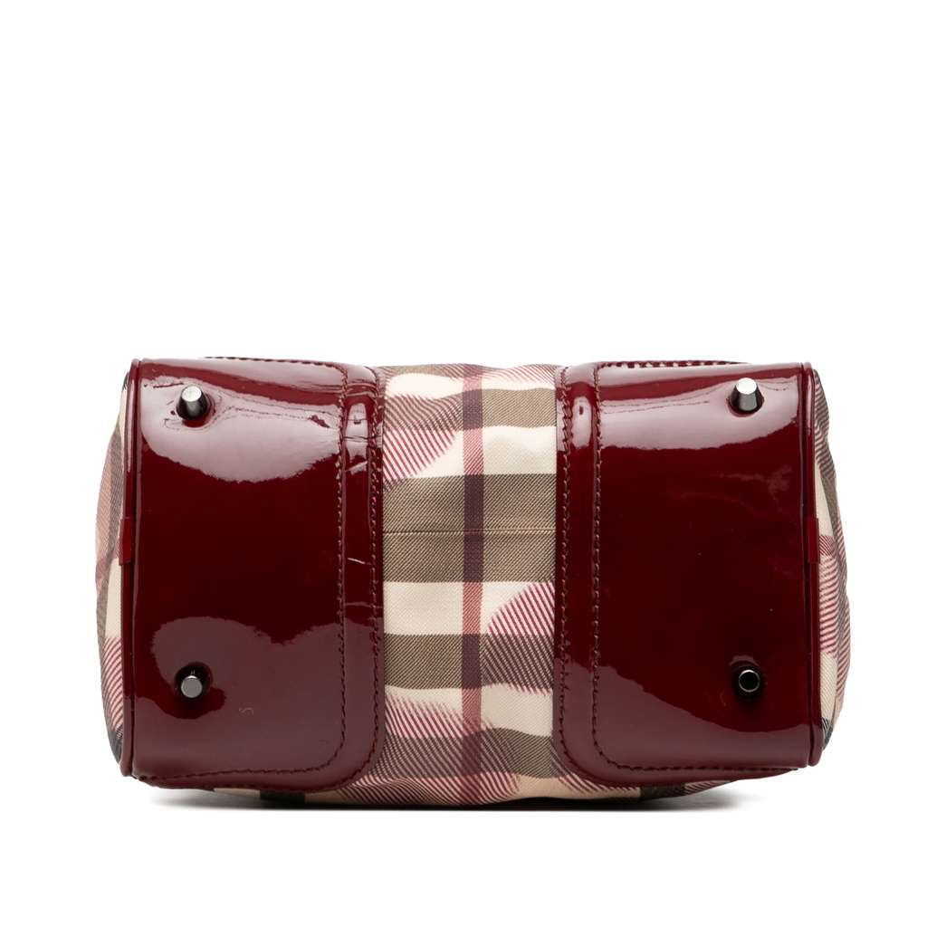 Burberry Patent Trimmed House Check Canvas Hearts Pilgrim Boston Bag - 3