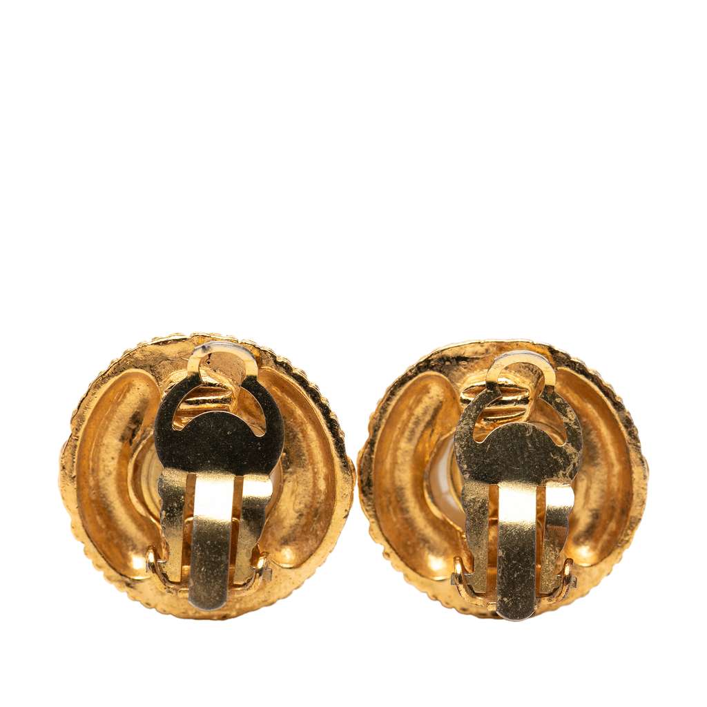 Chanel Gold Plated Faux Pearl Clip on Earrings - 2