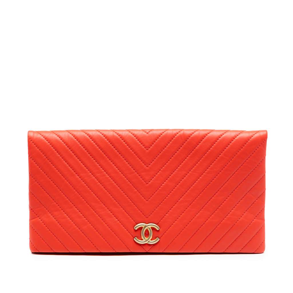 Chanel CC Chevron Lambskin Fold Over Clutch
