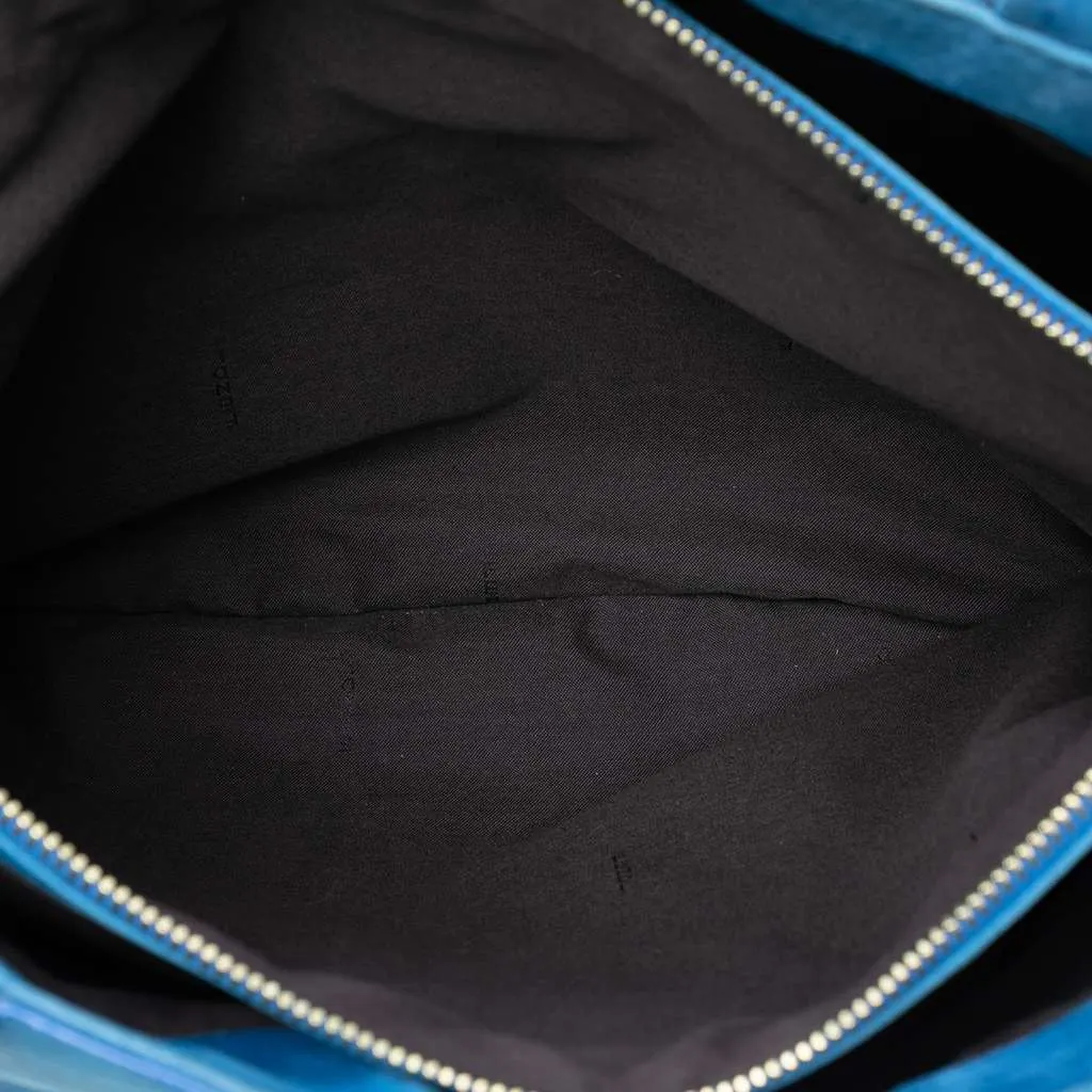 Fendi Nubuck FF Chains Tote Blue Leather Very good - Model View