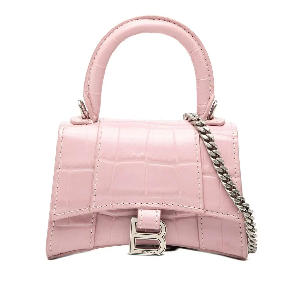 Balenciaga Nano Croc Embossed Hourglass Top Handle Bag Pink Leather Very good - Front View