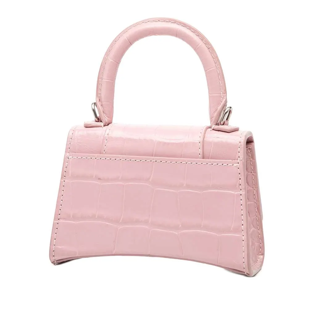 Balenciaga Nano Croc Embossed Hourglass Top Handle Bag Pink Leather Very good - Back View