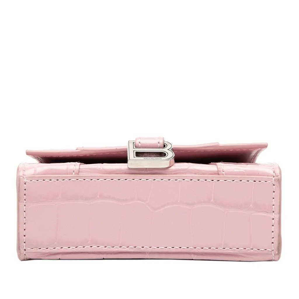 Balenciaga Nano Croc Embossed Hourglass Top Handle Bag Pink Leather Very good - Inside View