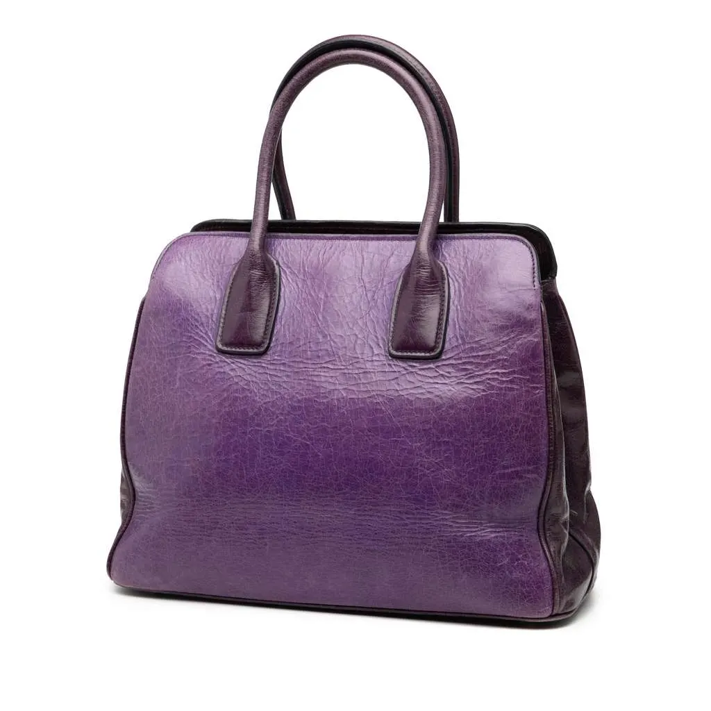 Miu Miu Vitello Lux Distressed Leather Top Handle Bag Purple Leather Good - Back View