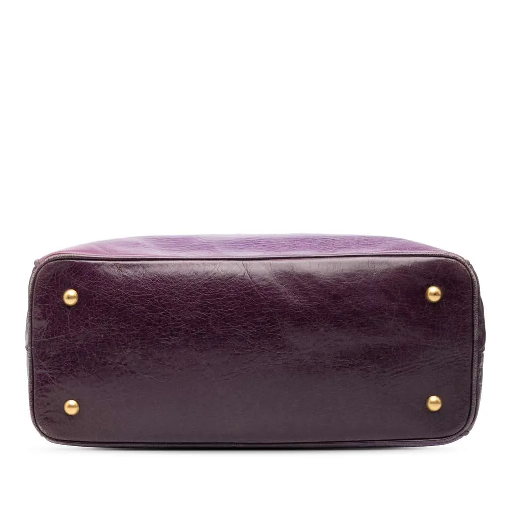 Miu Miu Vitello Lux Distressed Leather Top Handle Bag Purple Leather Good - Inside View