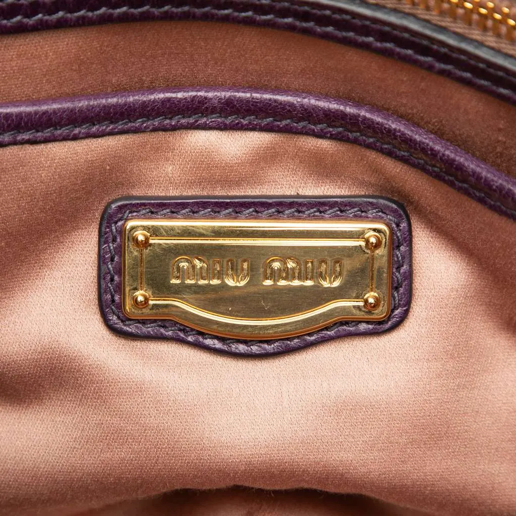 Miu Miu Vitello Lux Distressed Leather Top Handle Bag Purple Leather Good - Box View