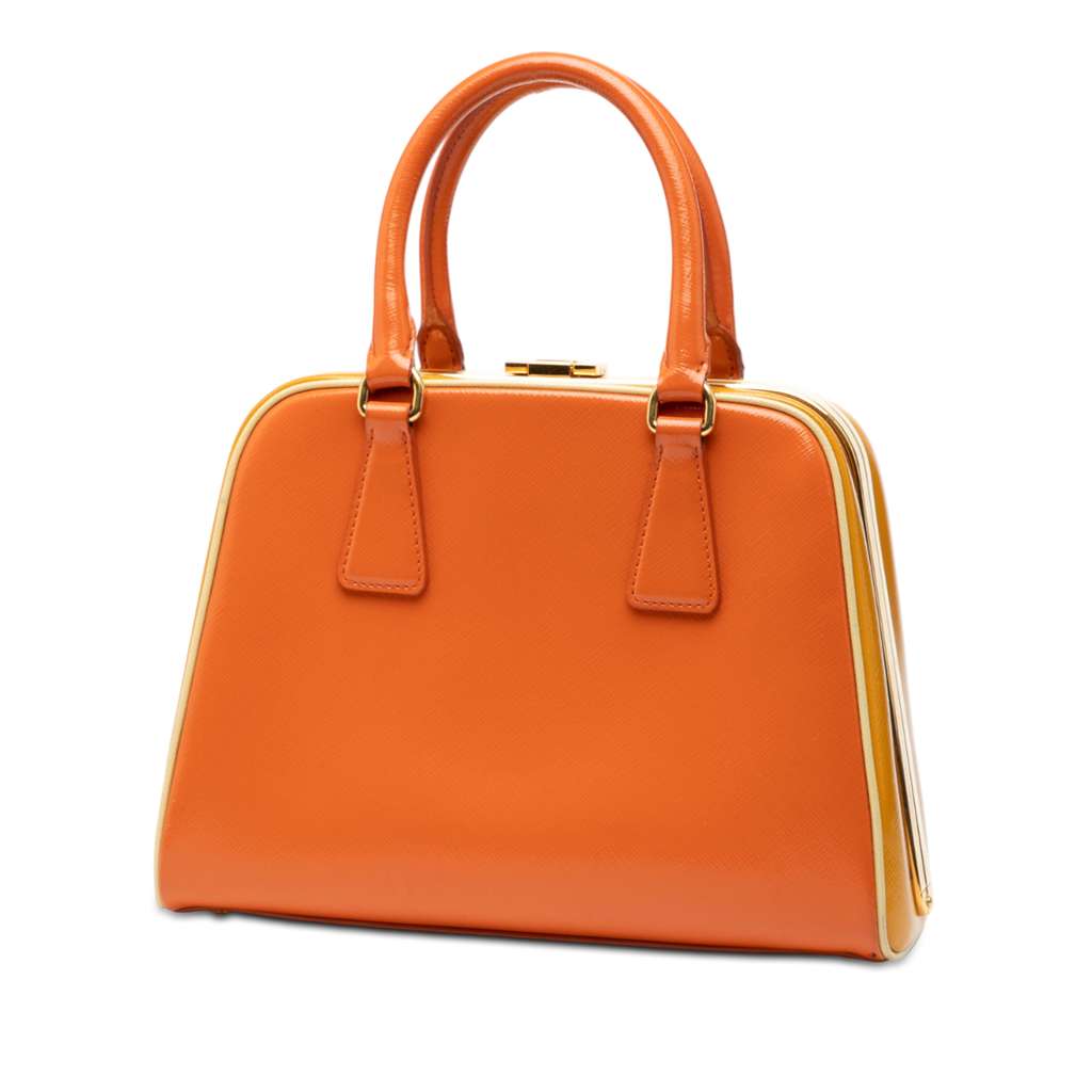Prada Bicolor Saffiano Vernice Pyramid Frame Handbag - 2