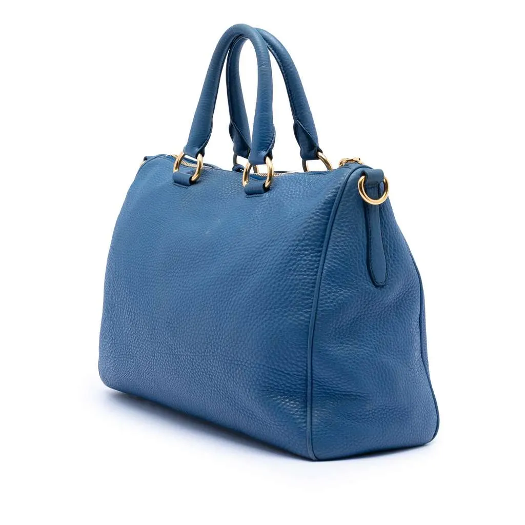Prada Vitello Daino Zip Top Satchel Blue Leather Very good - Back View
