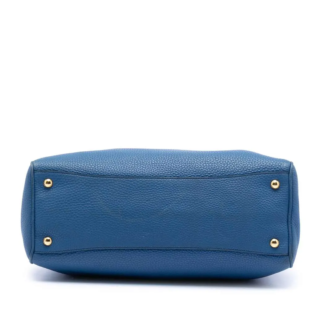 Prada Vitello Daino Zip Top Satchel Blue Leather Very good - Inside View