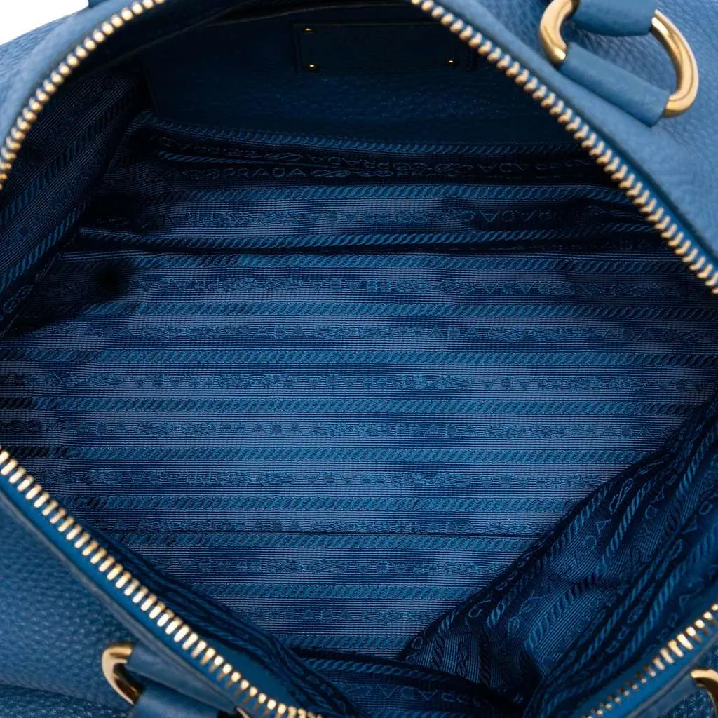 Prada Vitello Daino Zip Top Satchel Blue Leather Very good - Model View