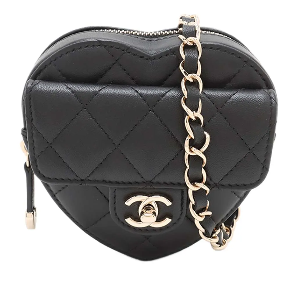 Chanel Mini Lambskin CC in Love Heart Belt Bag Black Leather Very good - Front View