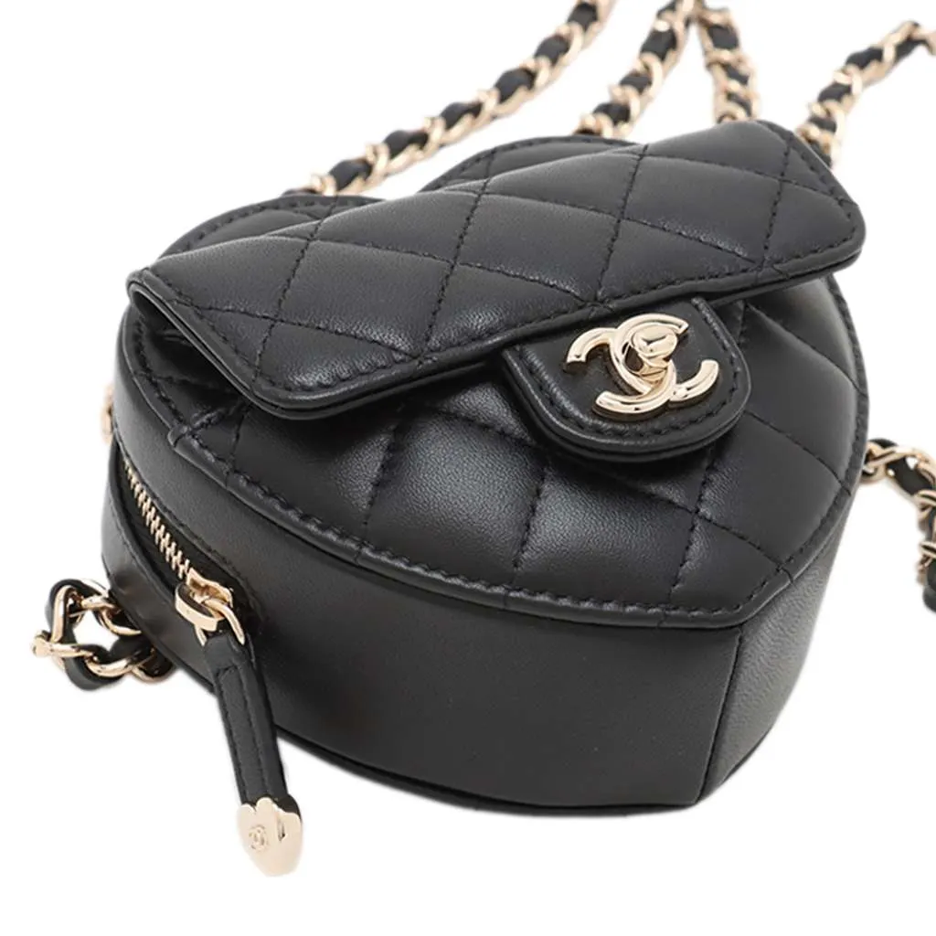 Chanel Mini Lambskin CC in Love Heart Belt Bag Black Leather Very good - Back View