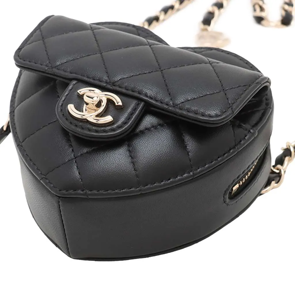 Chanel Mini Lambskin CC in Love Heart Belt Bag Black Leather Very good - Inside View