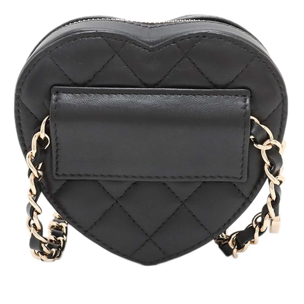 Chanel Mini Lambskin CC in Love Heart Belt Bag Black Leather Very good - Model View