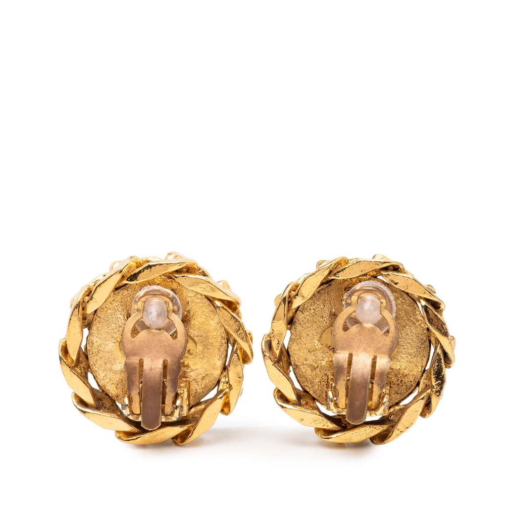 Chanel CC Gold Plated Rhinestone Round Clip On Earrings - 2