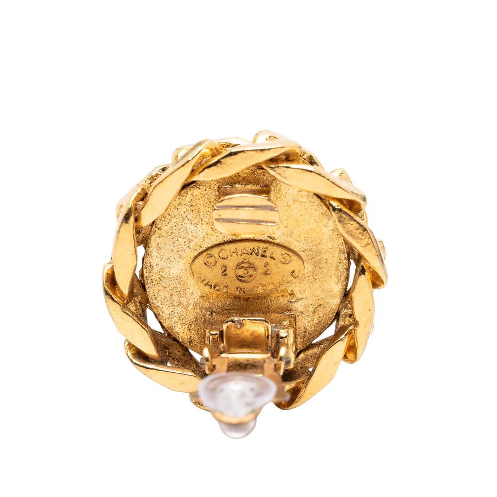 Chanel CC Gold Plated Rhinestone Round Clip On Earrings - 3