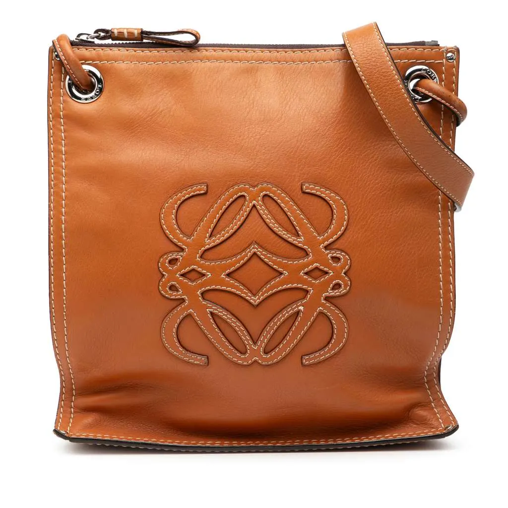 Loewe Leather Anagram Crossbody Brown Leather Good - Front View