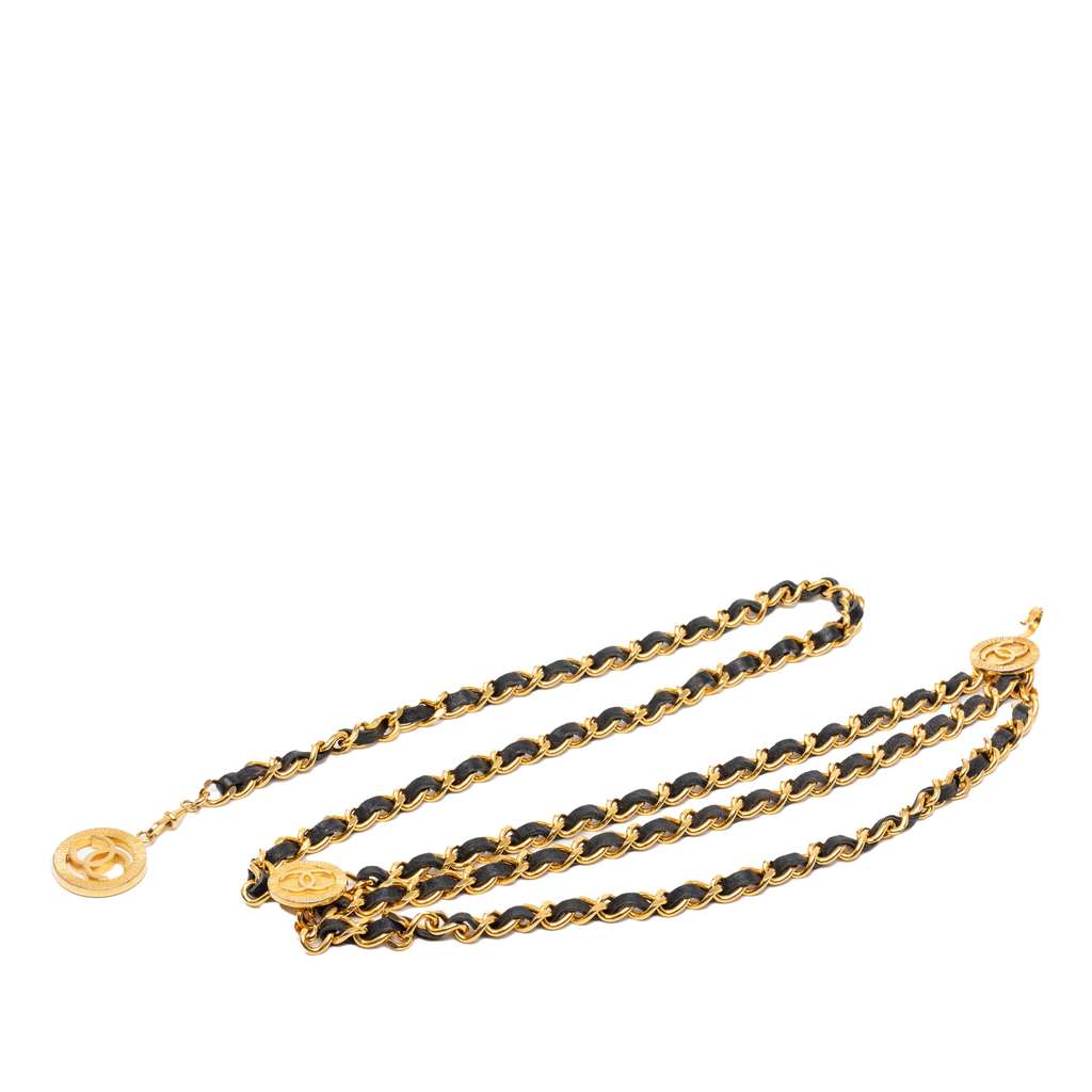Chanel Gold Plated Leather Woven Medallion Chain Belt